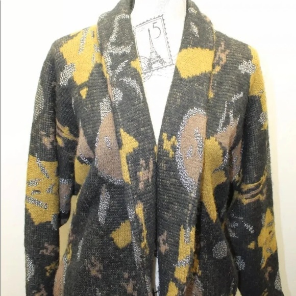 Monte Xerano Women Sweater Coat Over Piece Med Paris Wool Abstract Black Brown - Picture 10 of 11